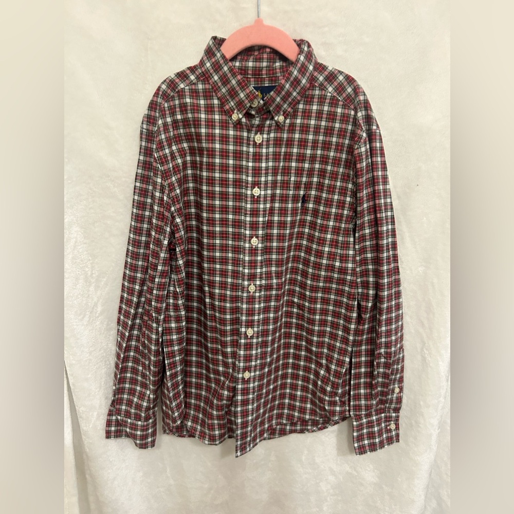 Boys RALPH LAUREN PLAID POPLIN BUTTON UP shirt size M 10-12